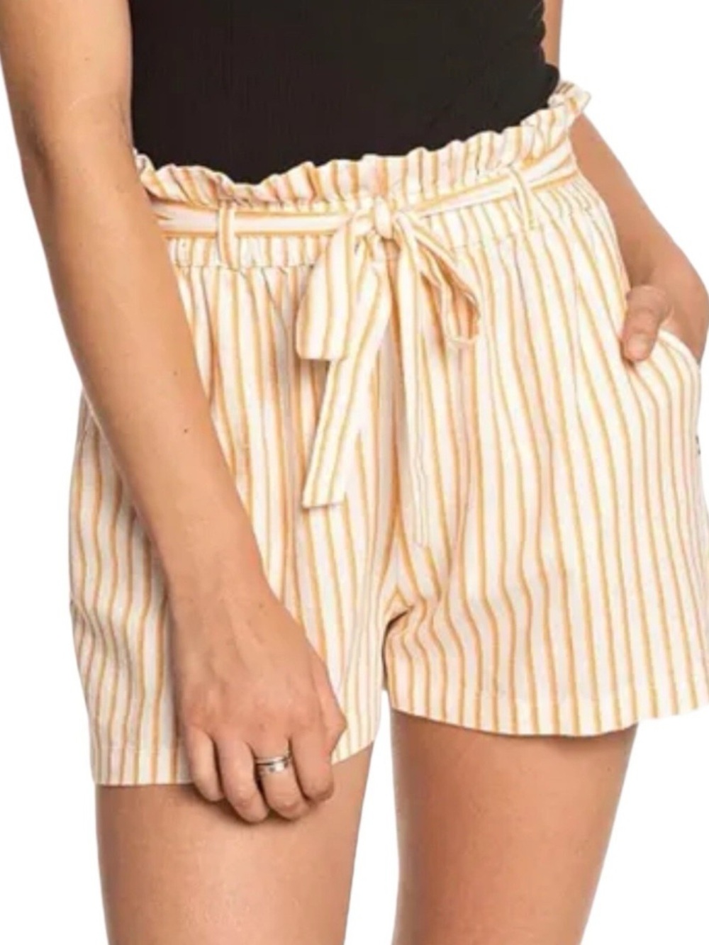 Roxy Striped Tie Waist Women's Shorts- Cream/Yellow Size XS